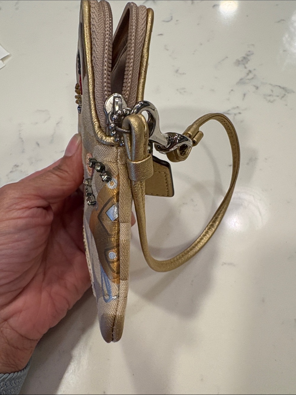 Coach Gold & Beige Signature Wristlet Phone Case with Applique - Picture 7 of 7